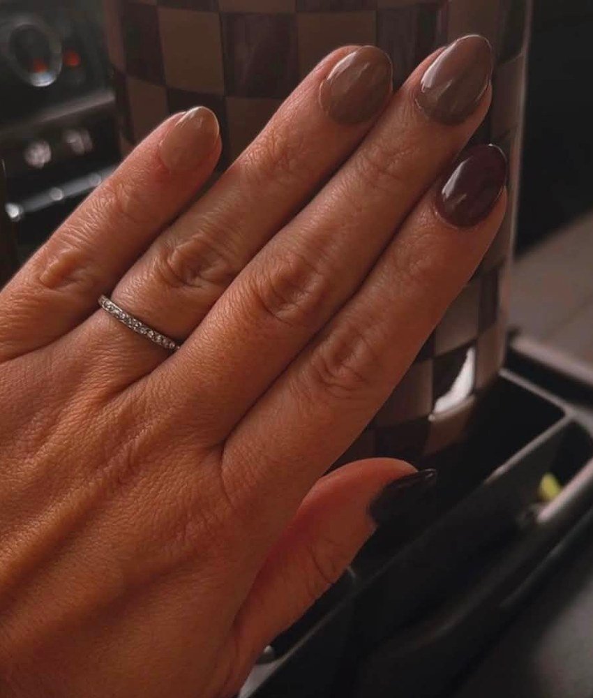 Glossy deep-brown manicure by Queen Nail and Spa II
