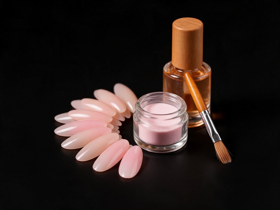Nail tips, acrylic powder and gel polish