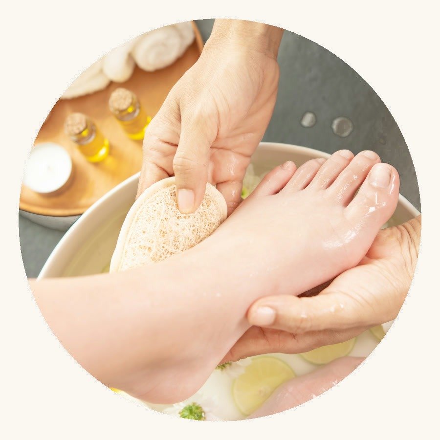 A relaxing foot soak during a spa pedicure